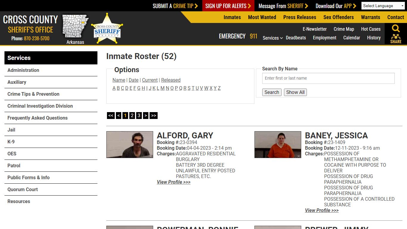 Inmate Roster - Current Inmates - Cross County Sheriff AR