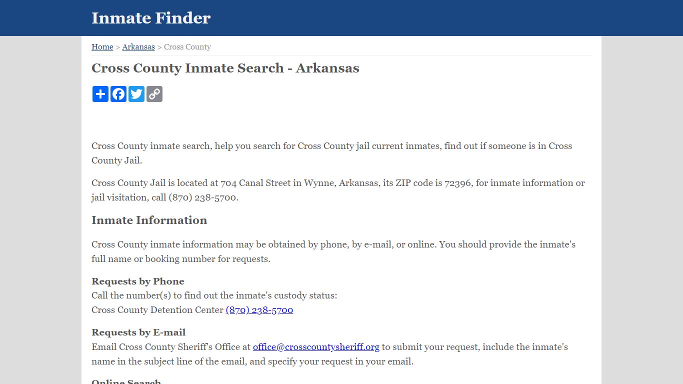 Cross County Inmate Search - Arkansas